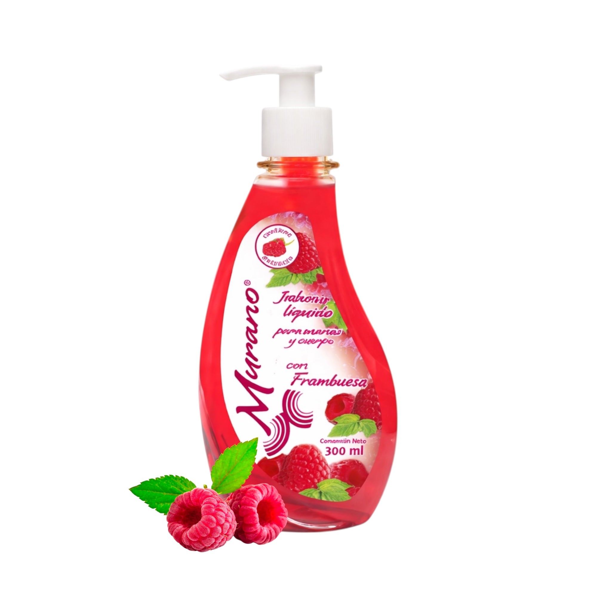 10 Botellas DeJabón Líquido Para Manos y Cuerpo Murano Frambuesa 300 ml