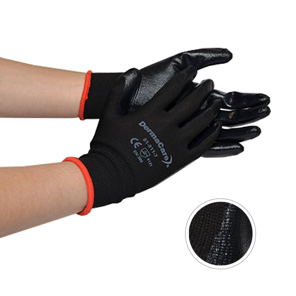 Guantes de nylon negro con nitrilo sólido