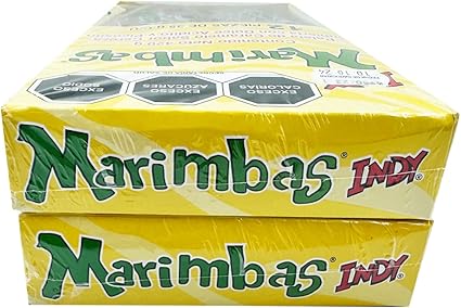 Caja con 32 Bolsas de Marimbas Indy - Caramelo Sabor Cereza, Cubierta Dulce Acidito y Picosito, 12 Piezas por Bolsa