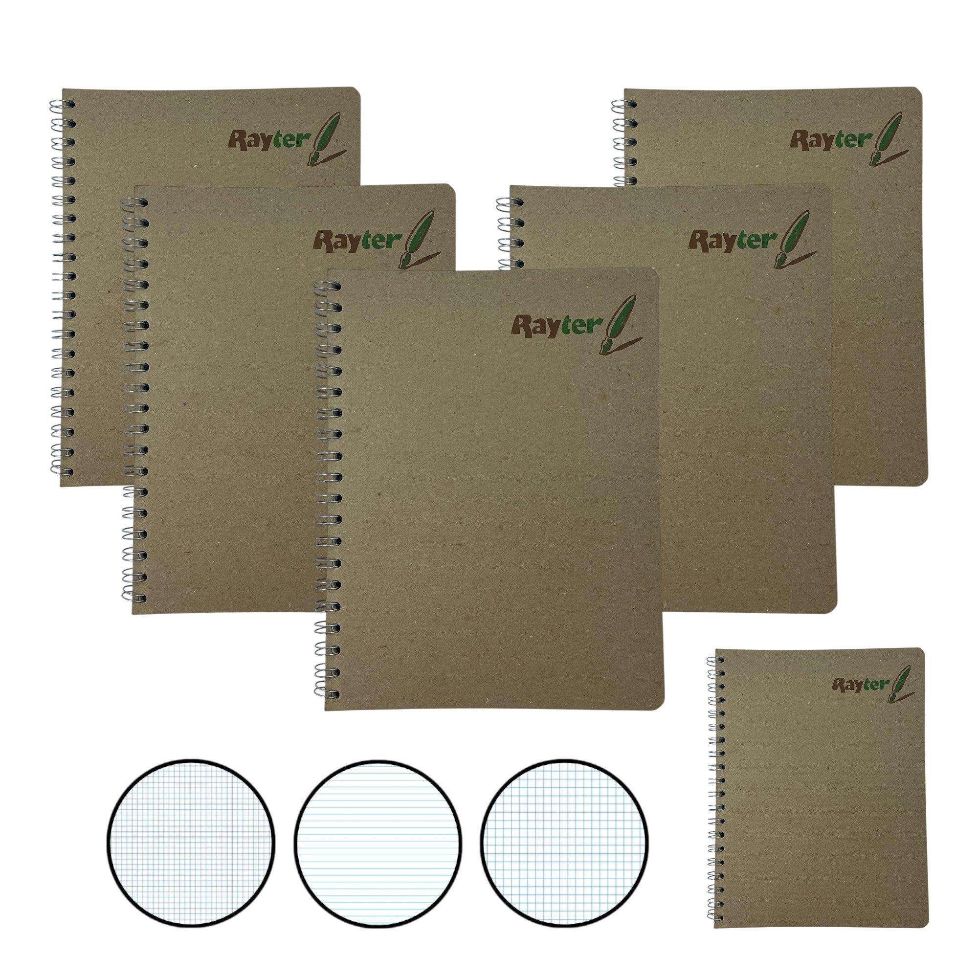 6 Pack Libretas Profesionales Ecológicas Rayter 100 Hojas Doble Aro Cuadro Chico, Grande y Raya