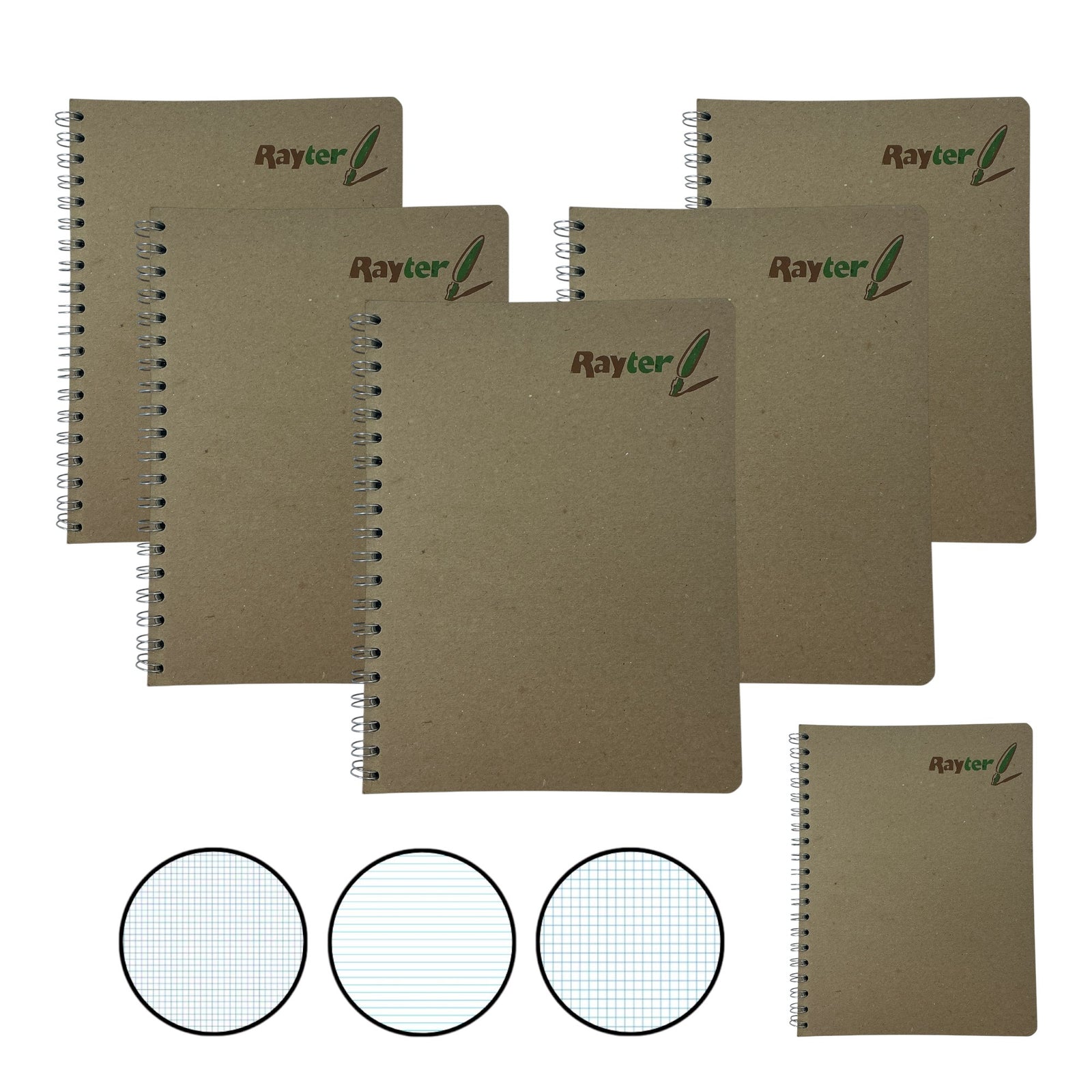 6 Pack Libretas Profesionales Ecológicas Rayter 100 Hojas Doble Aro Cuadro Chico, Grande y Raya