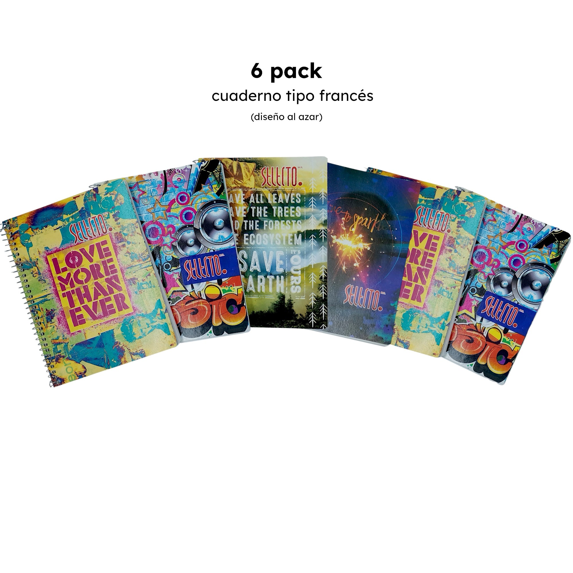 6 Pack Libretas Francesas Selecto Raya 100 Hojas 15x20 cm