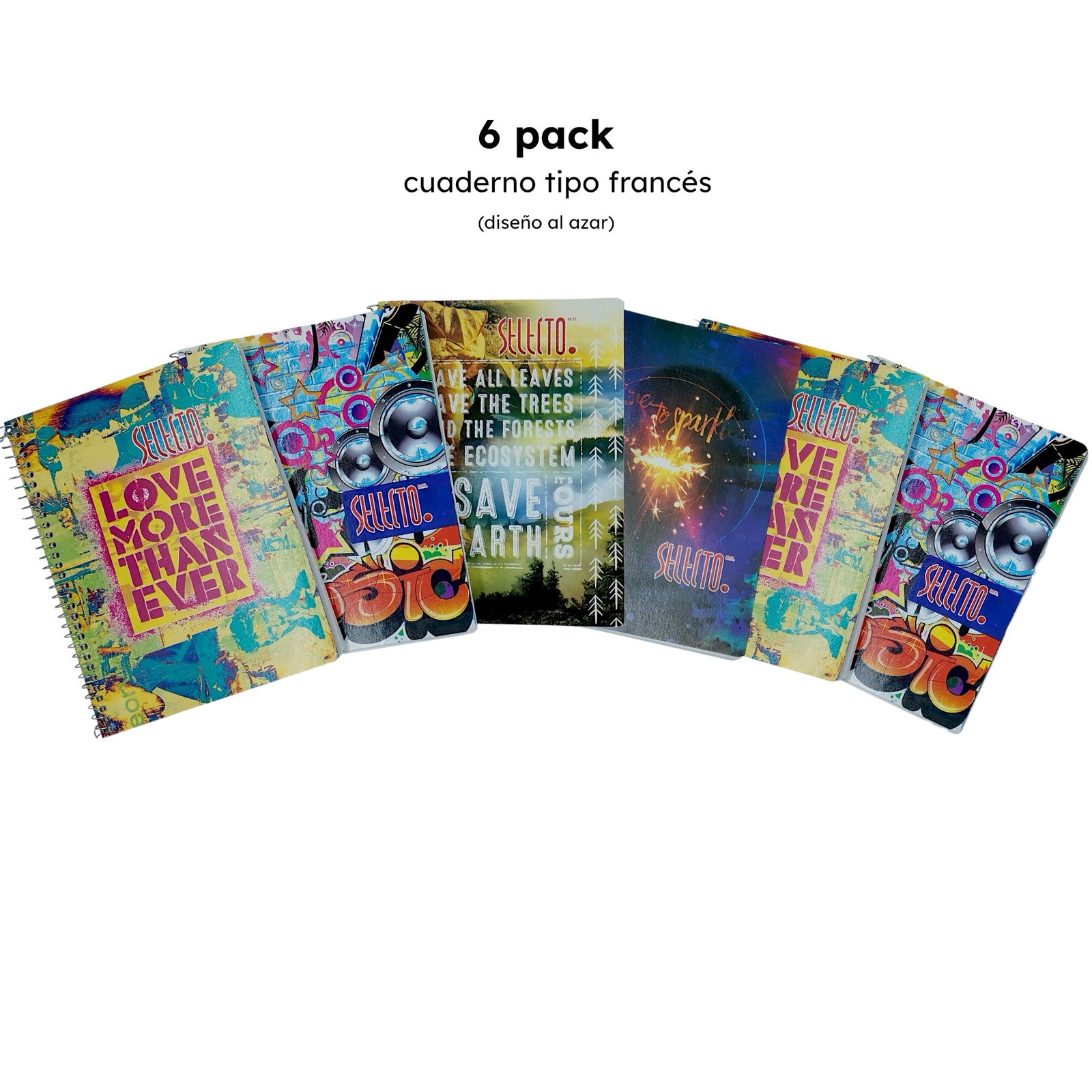 6 Pack Libretas Francesas Selecto Raya 100 Hojas 15x20 cm