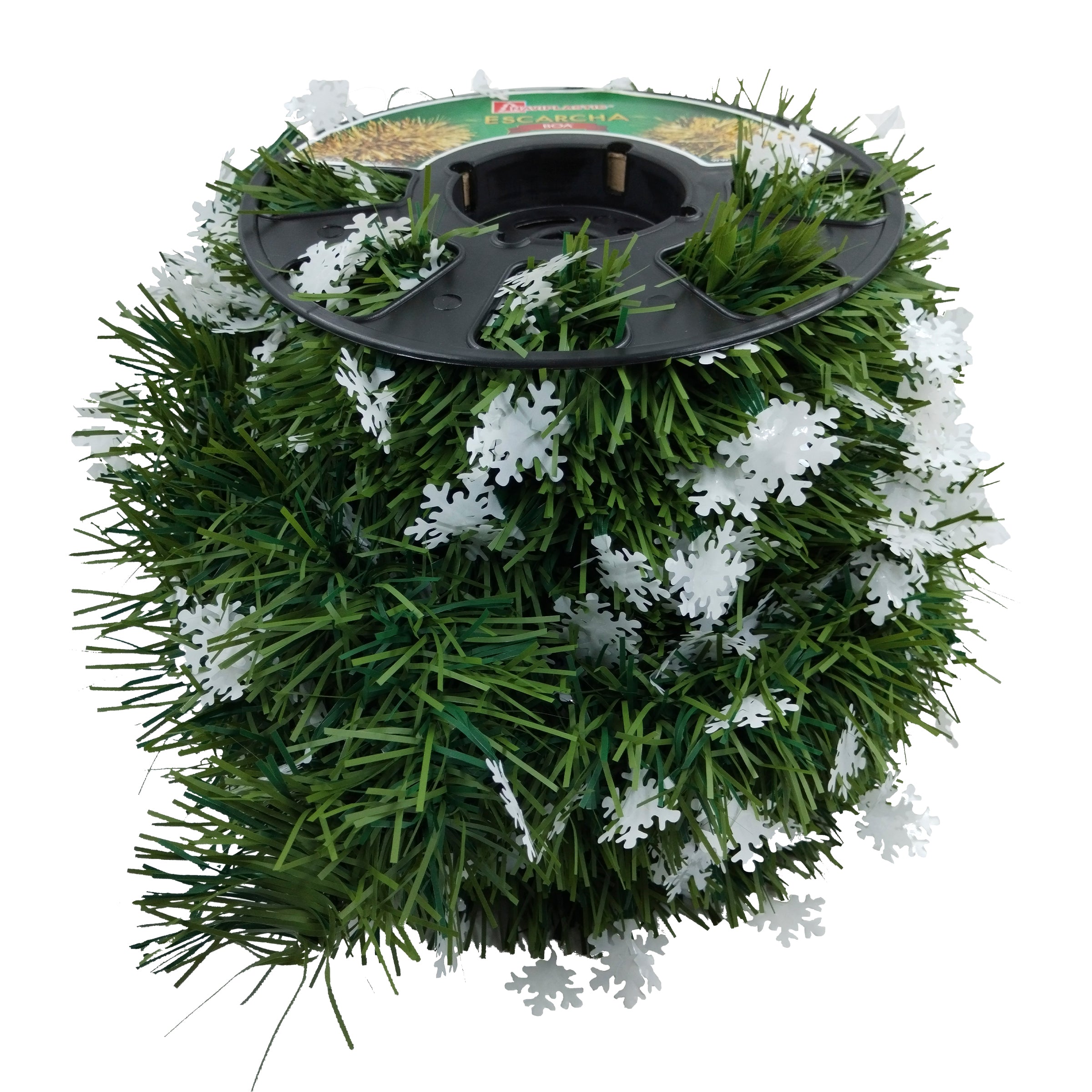 Caja con 12 Rollos de Escarcha Navideña Verde Pino con Copos de Nieve – 20 Metros por Rollo (Total: 240 Metros)