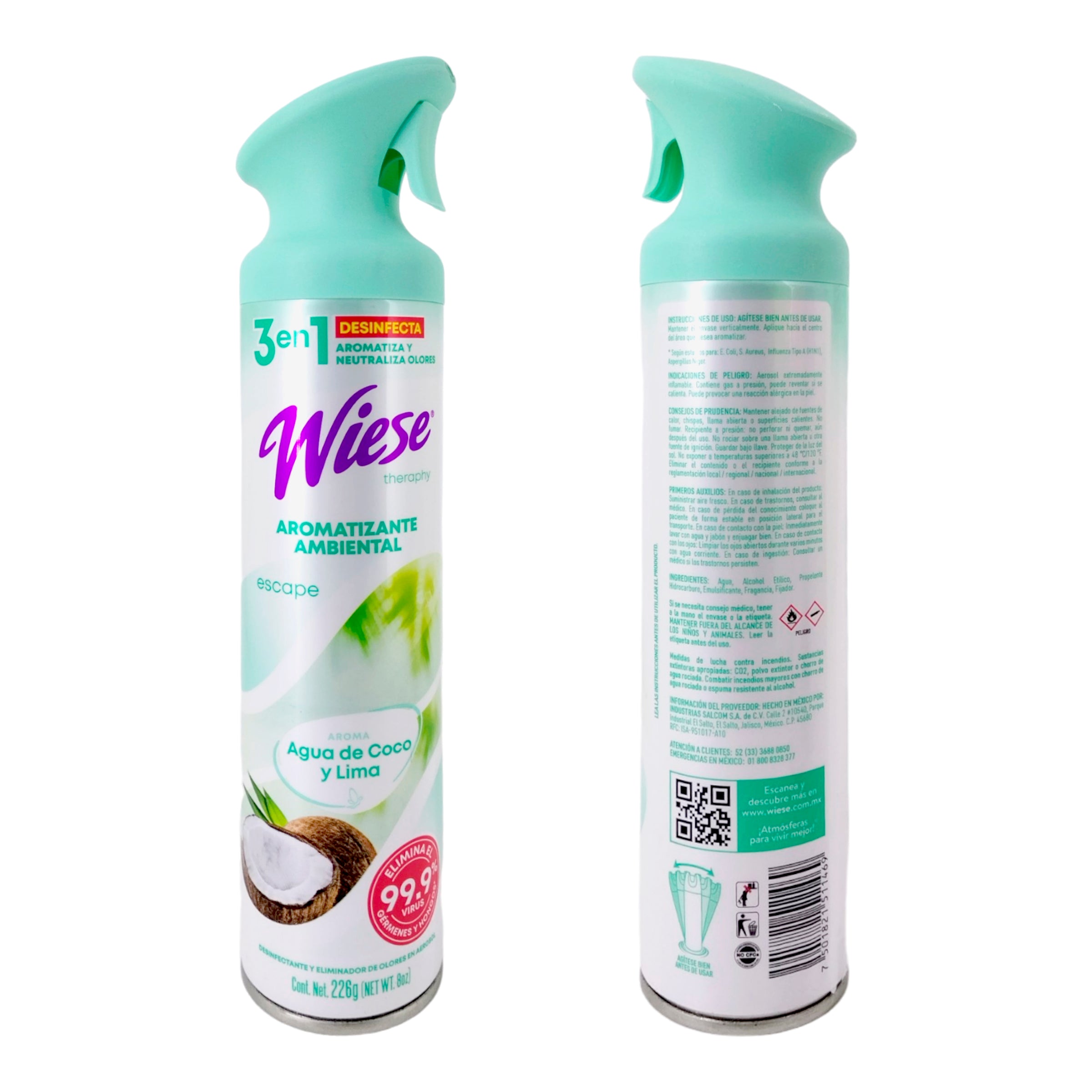 Pack 12 Aromatizantes Wiese Agua de Coco y Lima 226 g – Desinfecta, Aromatiza y Neutraliza Olores