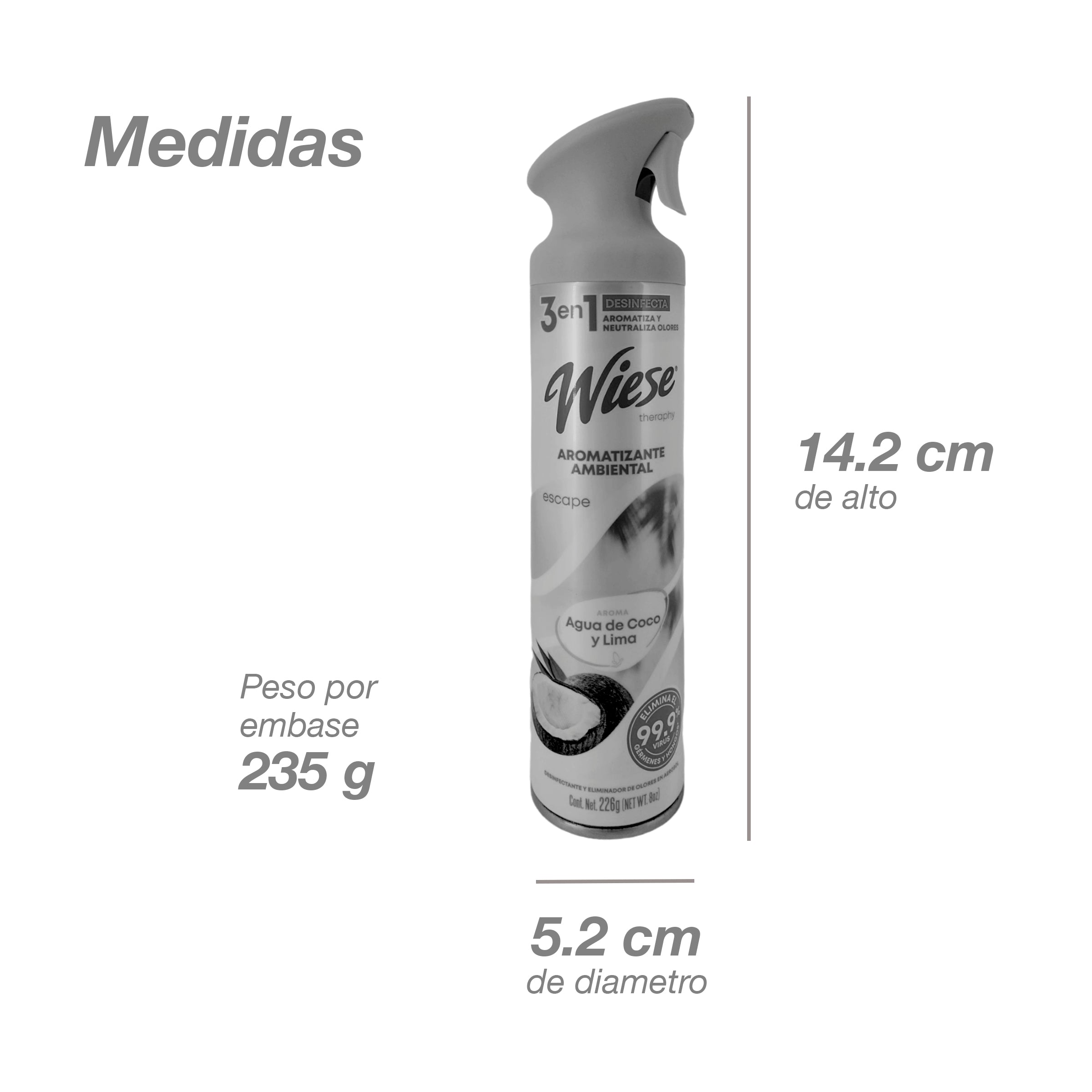 Pack 12 Aromatizantes Wiese Agua de Coco y Lima 226 g – Desinfecta, Aromatiza y Neutraliza Olores