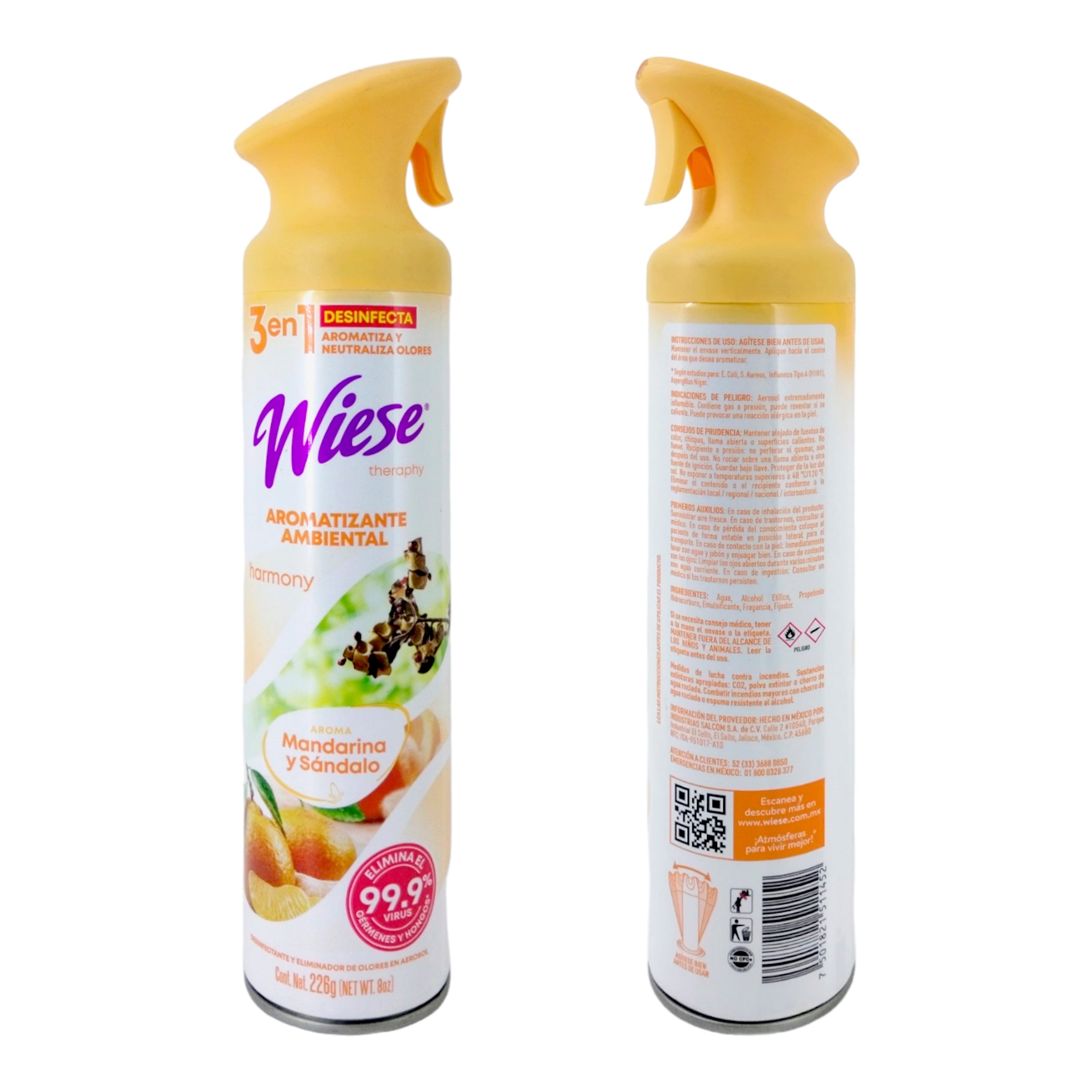 Pack 12 Aromatizantes Wiese Mandarina y Sándalo 226g - Desinfecta, Aromatiza y Neutraliza Olores