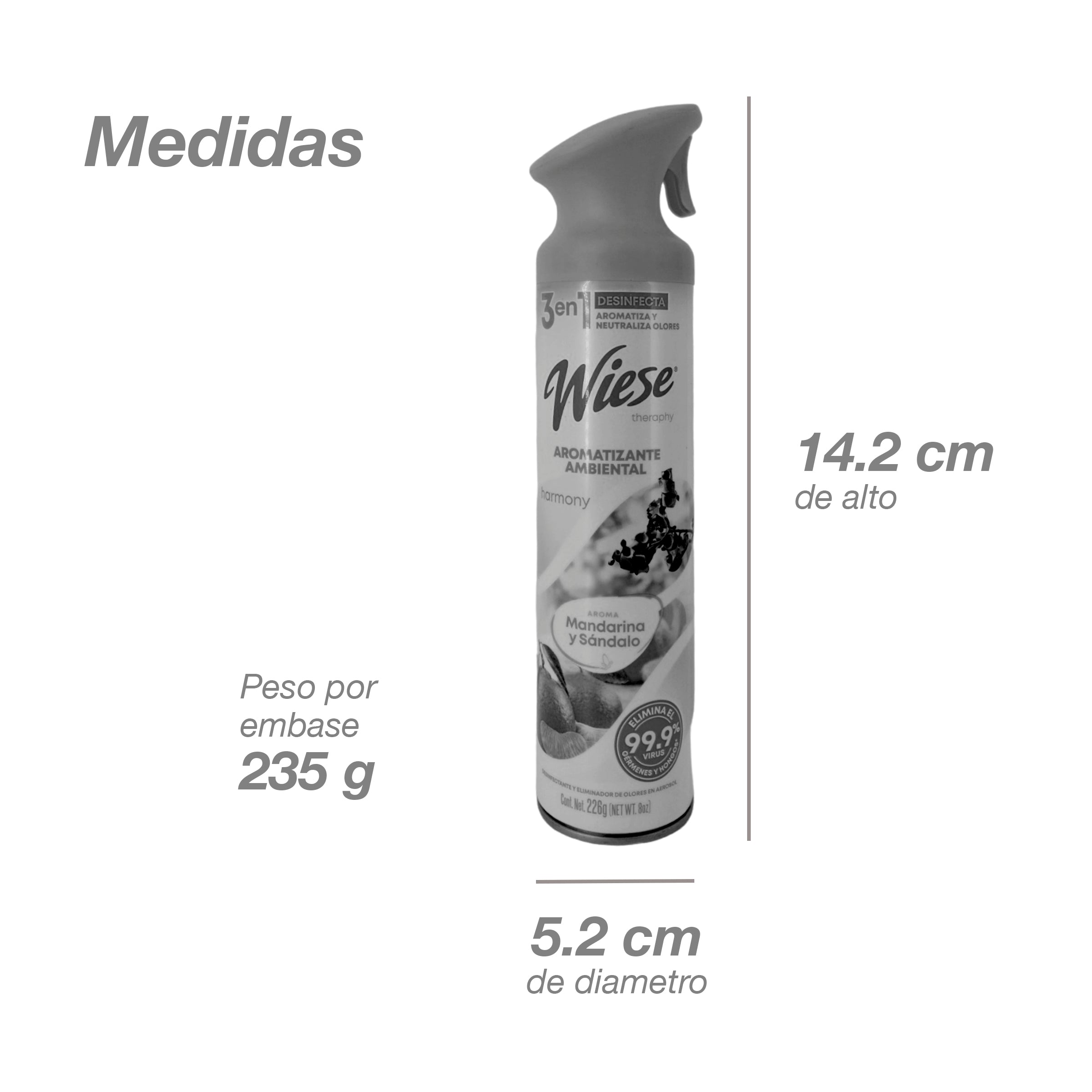 Pack 12 Aromatizantes Wiese Mandarina y Sándalo 226g - Desinfecta, Aromatiza y Neutraliza Olores