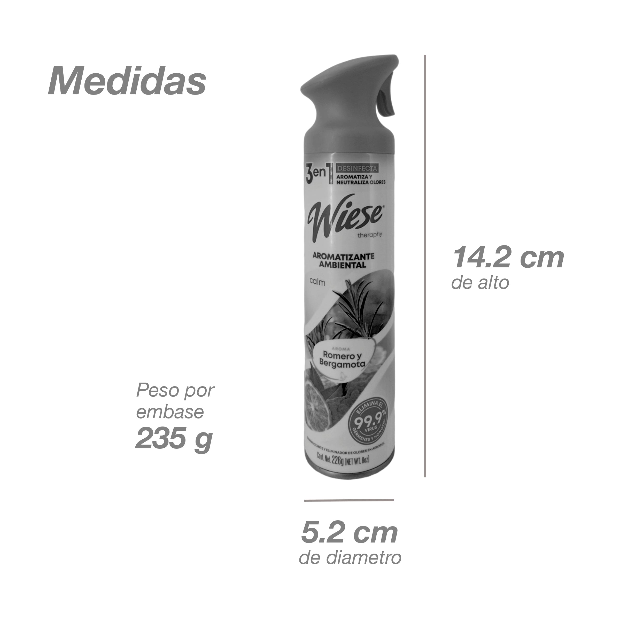 Pack 12 Aromatizantes Wiese Romero y Bergamota 226g - Desinfecta, Aromatiza y Neutraliza Olores