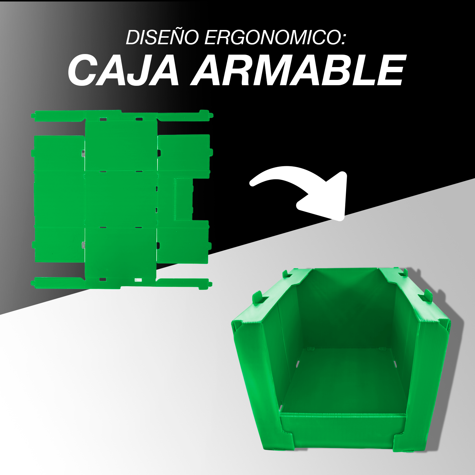 Cajas de Almacenamiento Apilables Farvisan de Plástico Corrugado Verde – Palet con 36 Piezas Planas - Farvisan