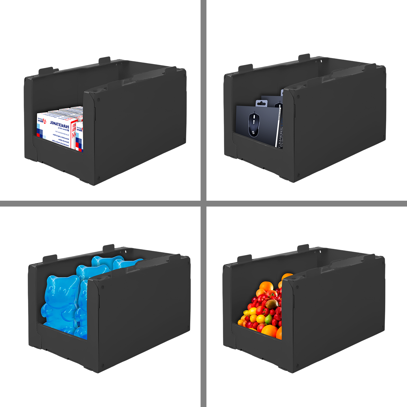 Cajas de Almacenamiento Apilables Farvisan de Plástico Corrugado Negro – Palet con 36 Piezas Planas - Farvisan