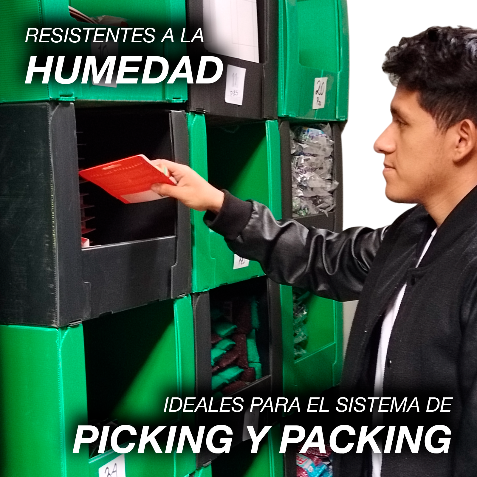 Cajas de Almacenamiento Apilables Farvisan de Plástico Corrugado Verde – Palet con 36 Piezas Planas - Farvisan