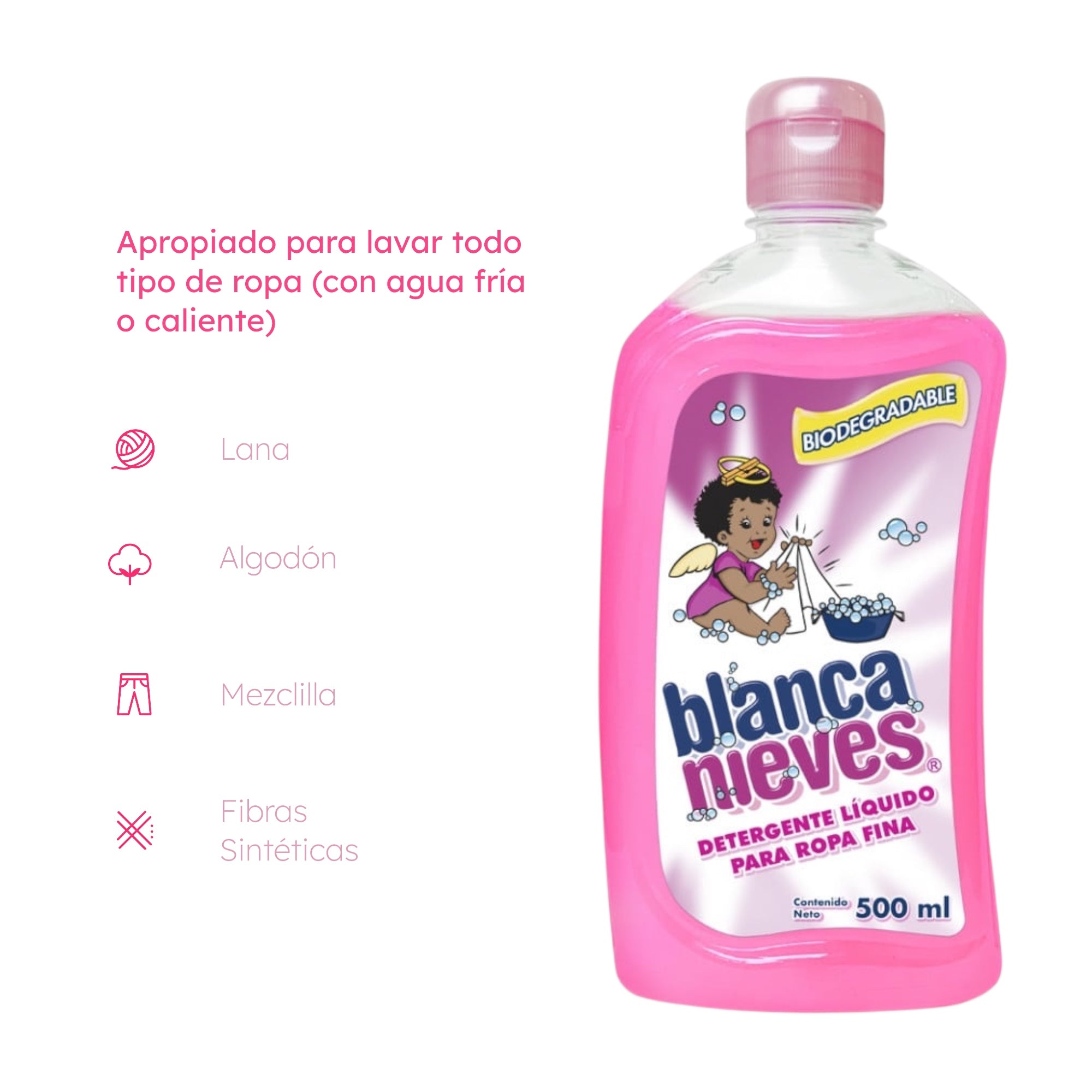 12 Botellas De Detergente Líquido Para Ropa Delicada Blanca Nieves 500 ml