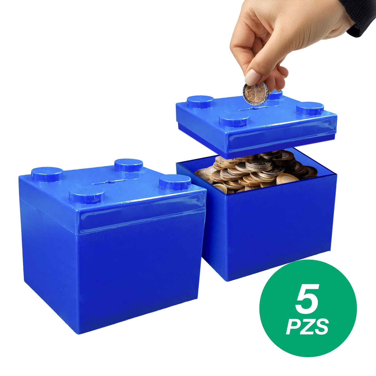 5 pzs Cubo Ensamblable Contenedor Alcancía Color Azul