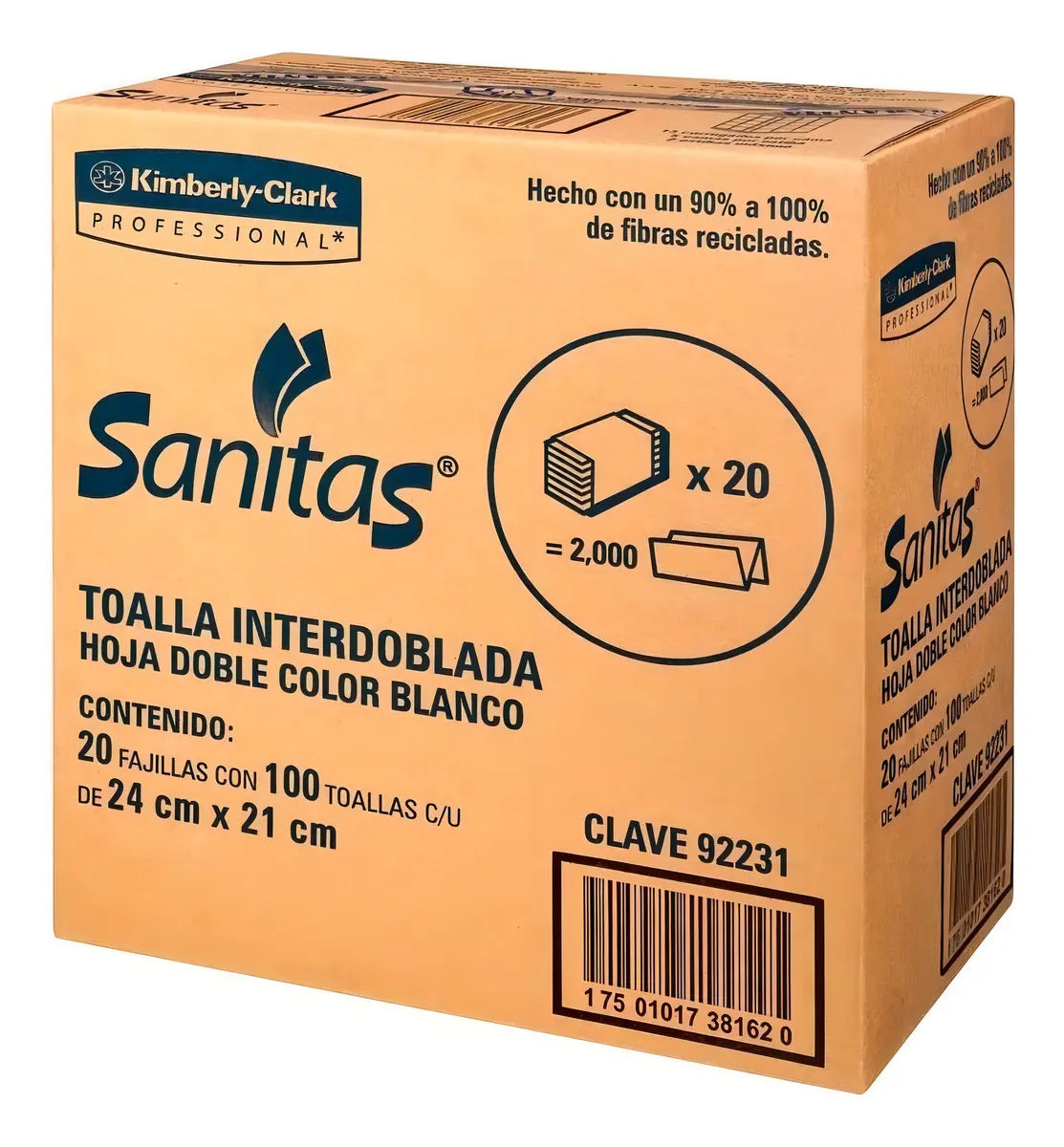 2000 Toallas De Papel Para Manos Interdobladas Doble Hoja Sanitas - Farvisan