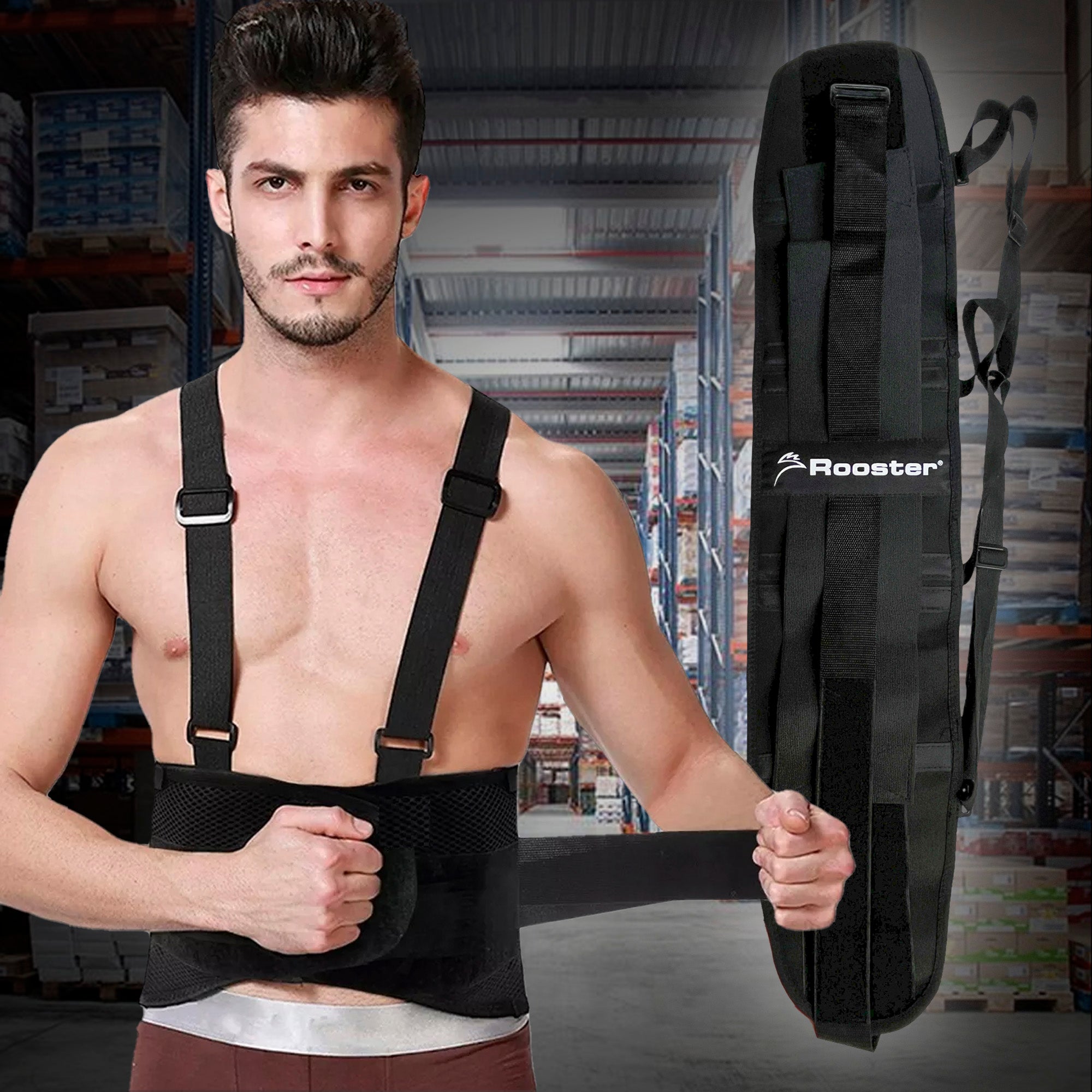 Faja de Seguridad Elástica Rooster CM-629-7-3B con Tercer Cinto y Varillas de Soporte – Caja 25 Piezas - Farvisan