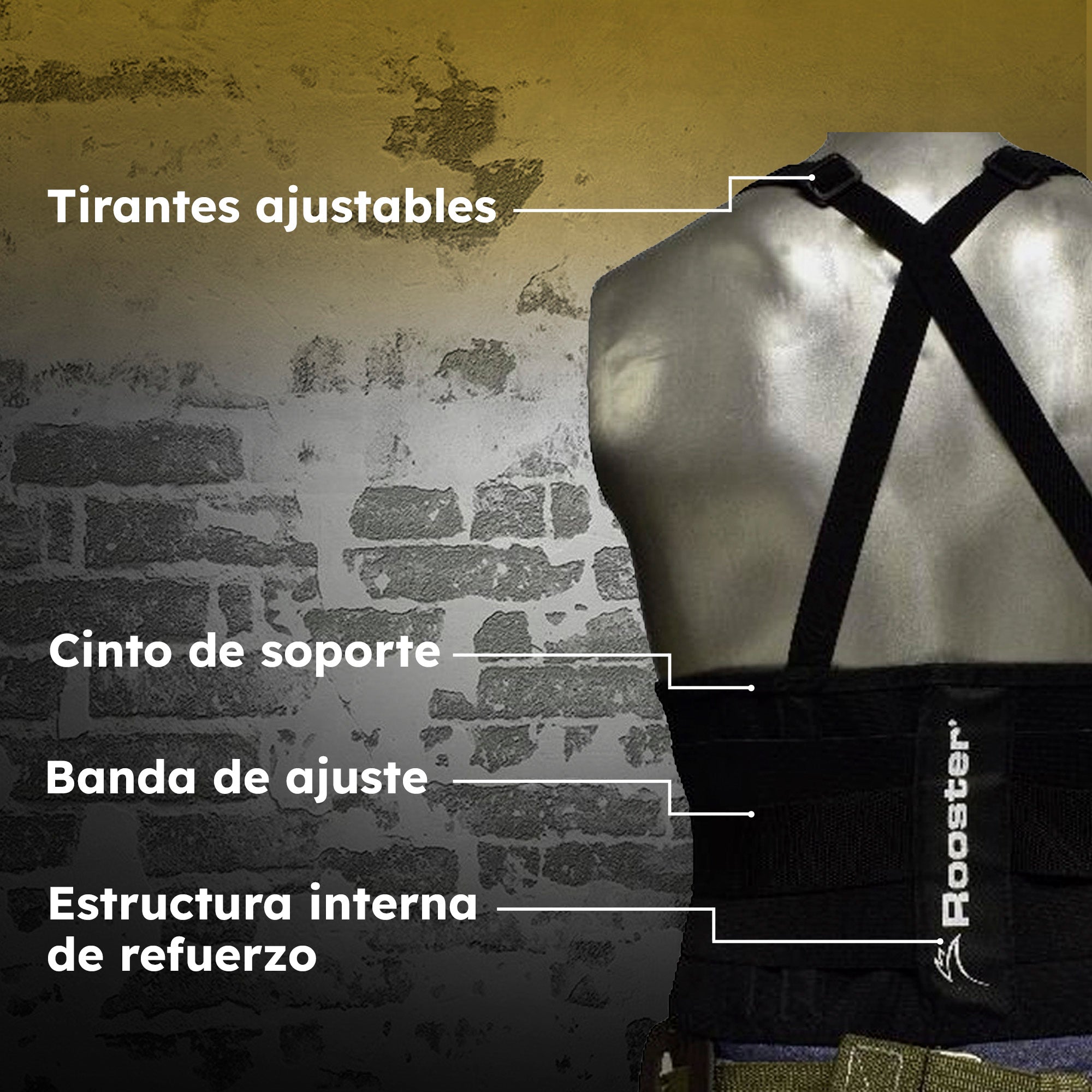 Faja de Seguridad Elástica Rooster CM-629-7-3B con Tercer Cinto y Varillas de Soporte – Caja 25 Piezas - Farvisan