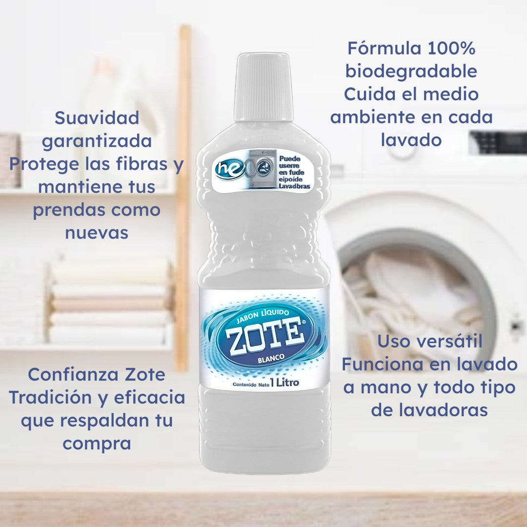 12 Botellas Detergente Liquido Zote 1 Litro - Farvisan