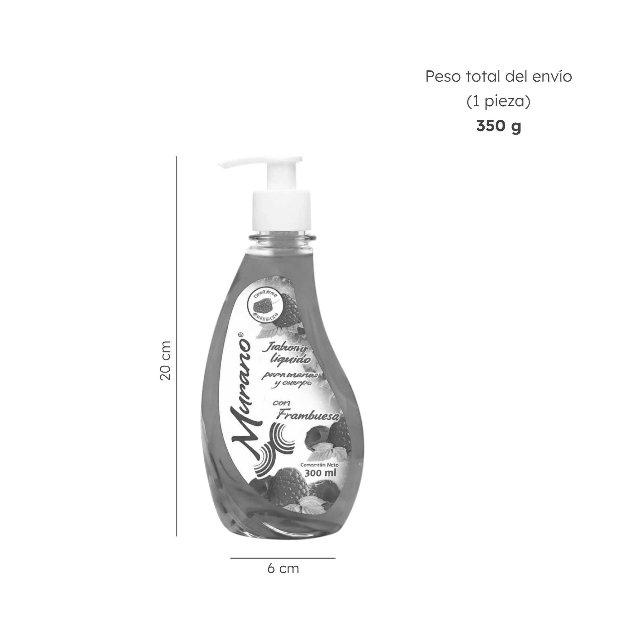 10 Botellas DeJabón Líquido Para Manos y Cuerpo Murano Frambuesa 300 ml