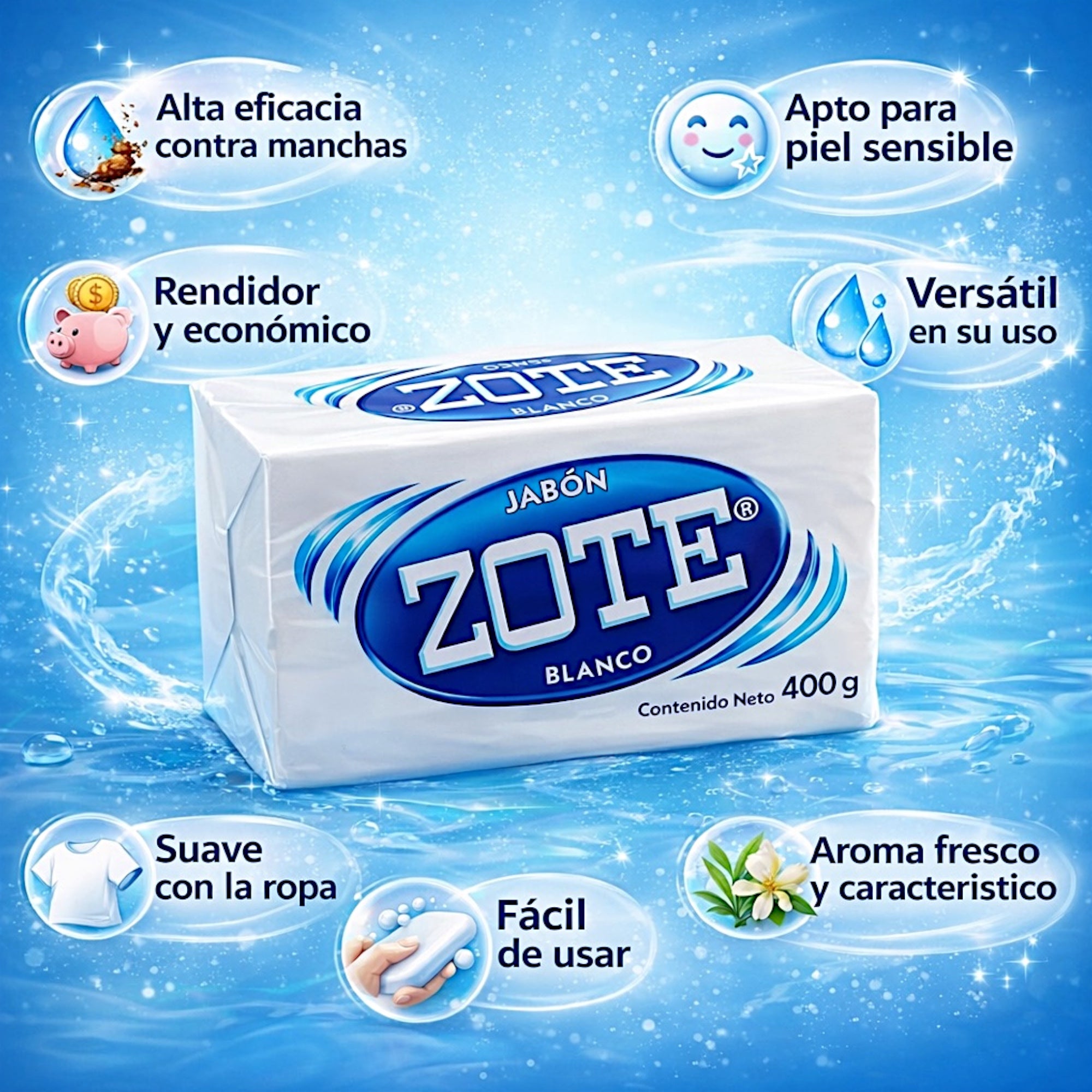 25 Piezas Jabon Multiusos En Barra Zote Blanco 400g - Farvisan