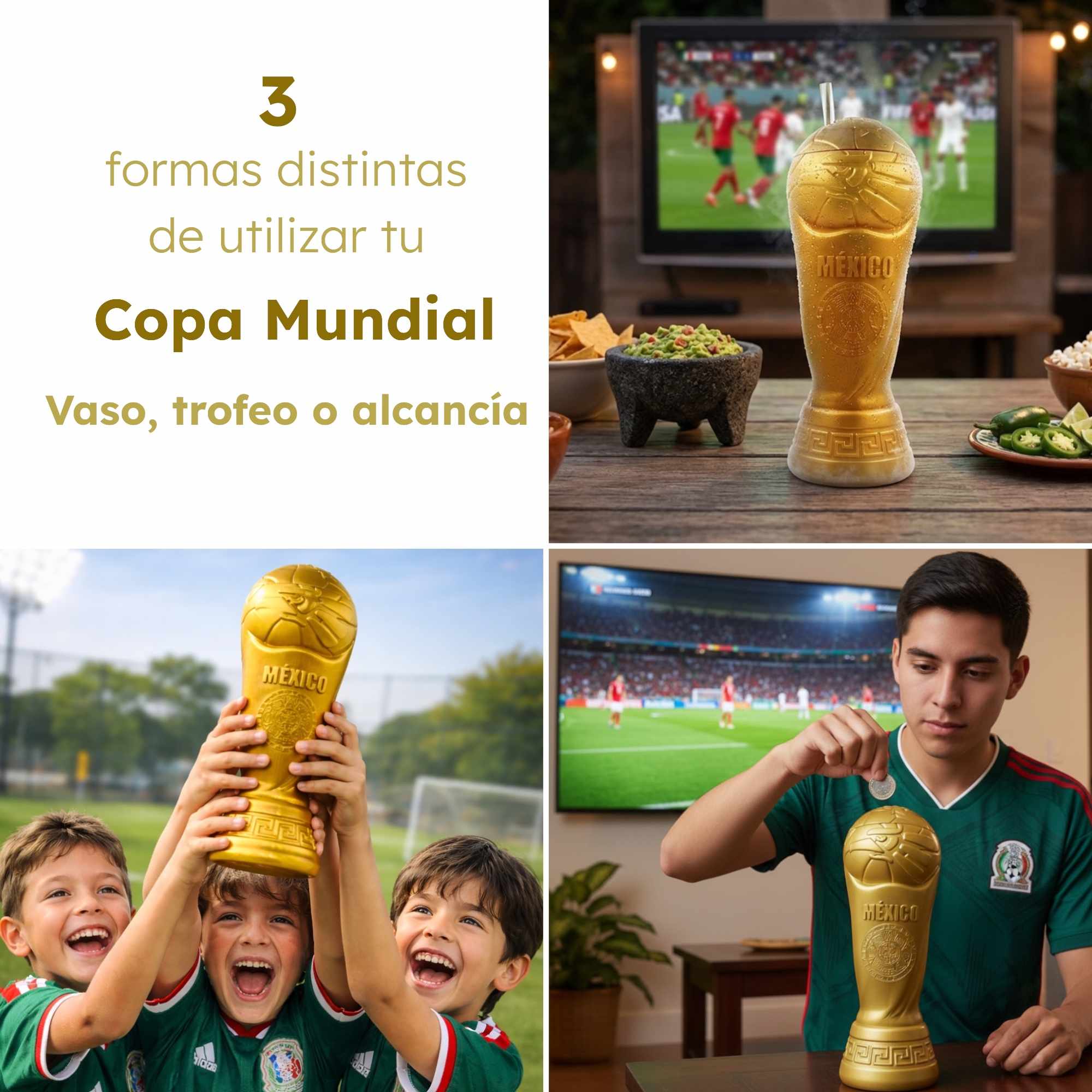 66 Pzs Vaso Alcancía Copa Mundial 1 Litro Dorado