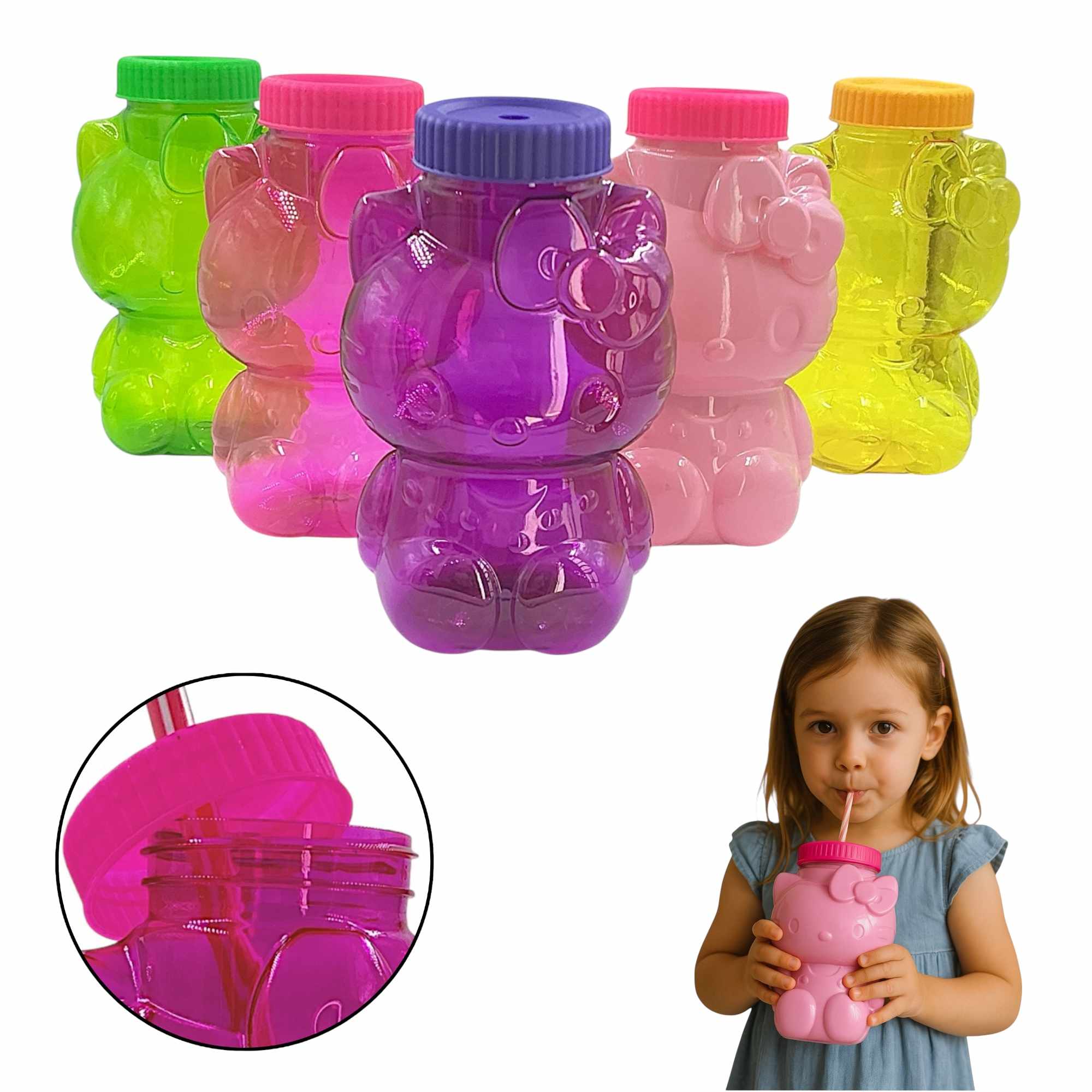 63 Vasos de Plastico Hello Kitty de 1 Litro para Kittychela - Mayoreo